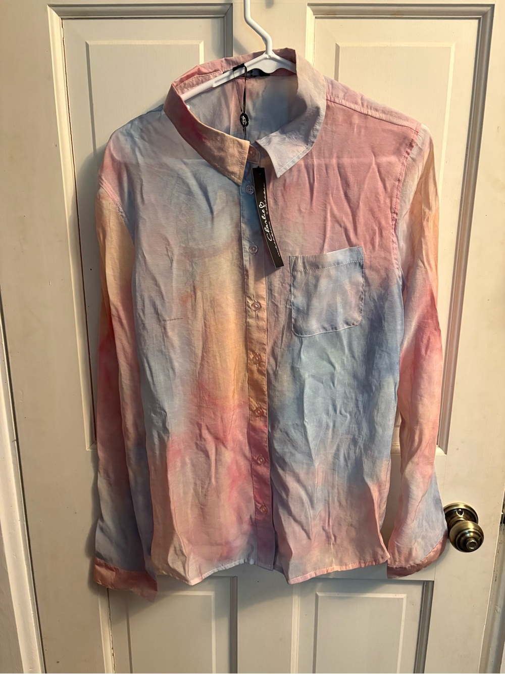 Lightweight Pastel Tie-Dye Button-Up Shirt - Pink/Blue Charlie B NWT
